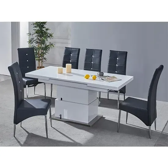 Elgin Convertible Dining Table with 6 Vesta Chairs - White