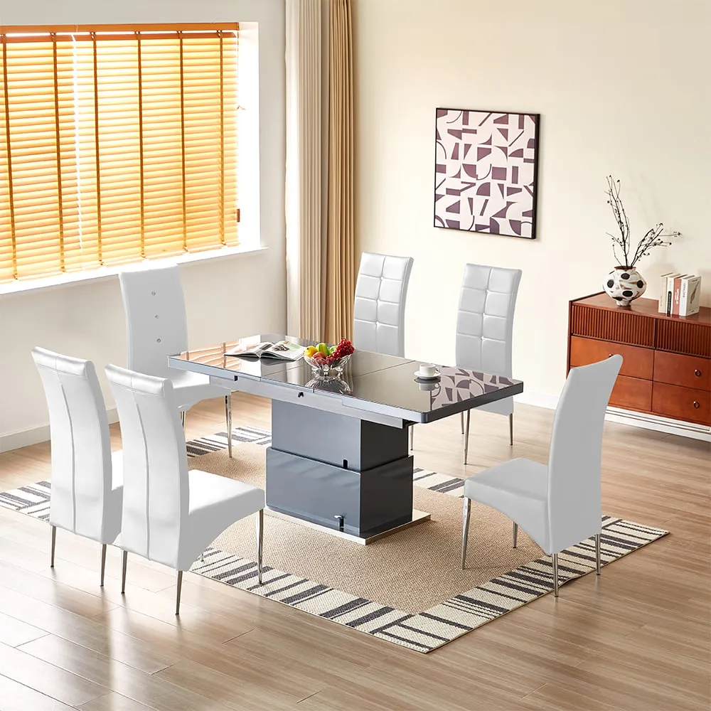 Elgin Convertible Dining Table with 6 Vesta Chairs - White