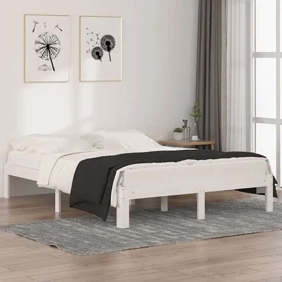 Eliada King Size Bed Frame - White, Pine Wood