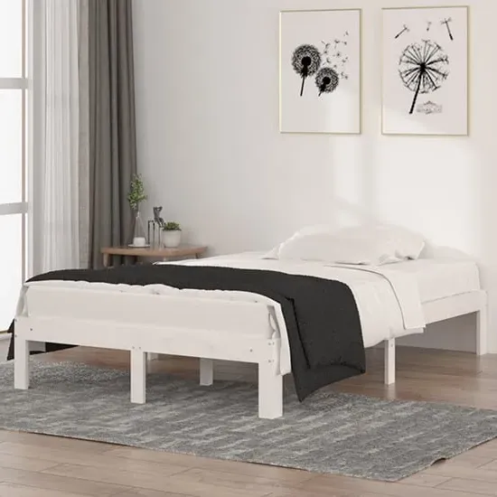 Eliada Small Double Bed Frame - White, Pine Wood