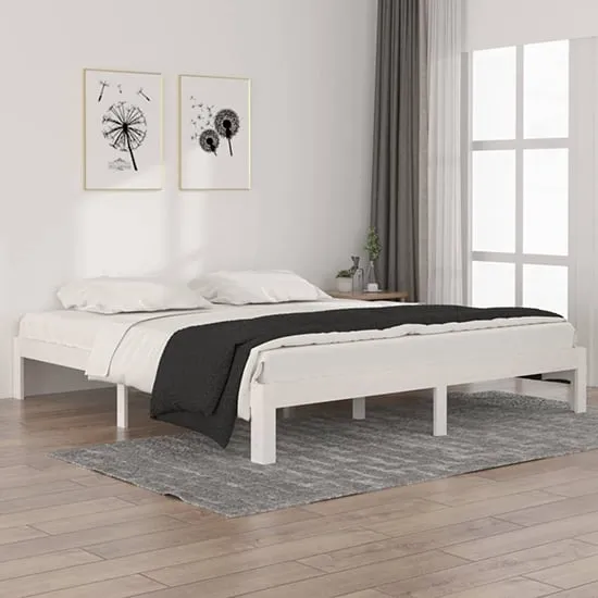 Eliada Super King Size Bed Frame - White, Pine Wood