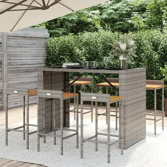Elita 7 Piece Garden Bar Set - Grey, Poly Rattan image