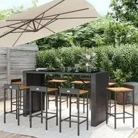 Elita 9 Piece Garden Bar Set - Black, Poly Rattan