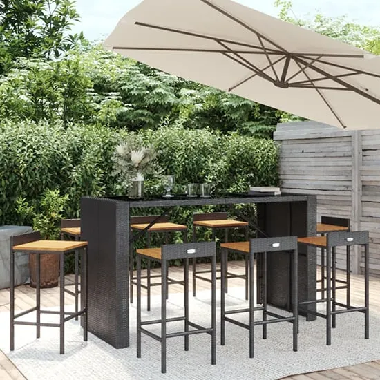 Elita 9 Piece Garden Bar Set - Black, Poly Rattan