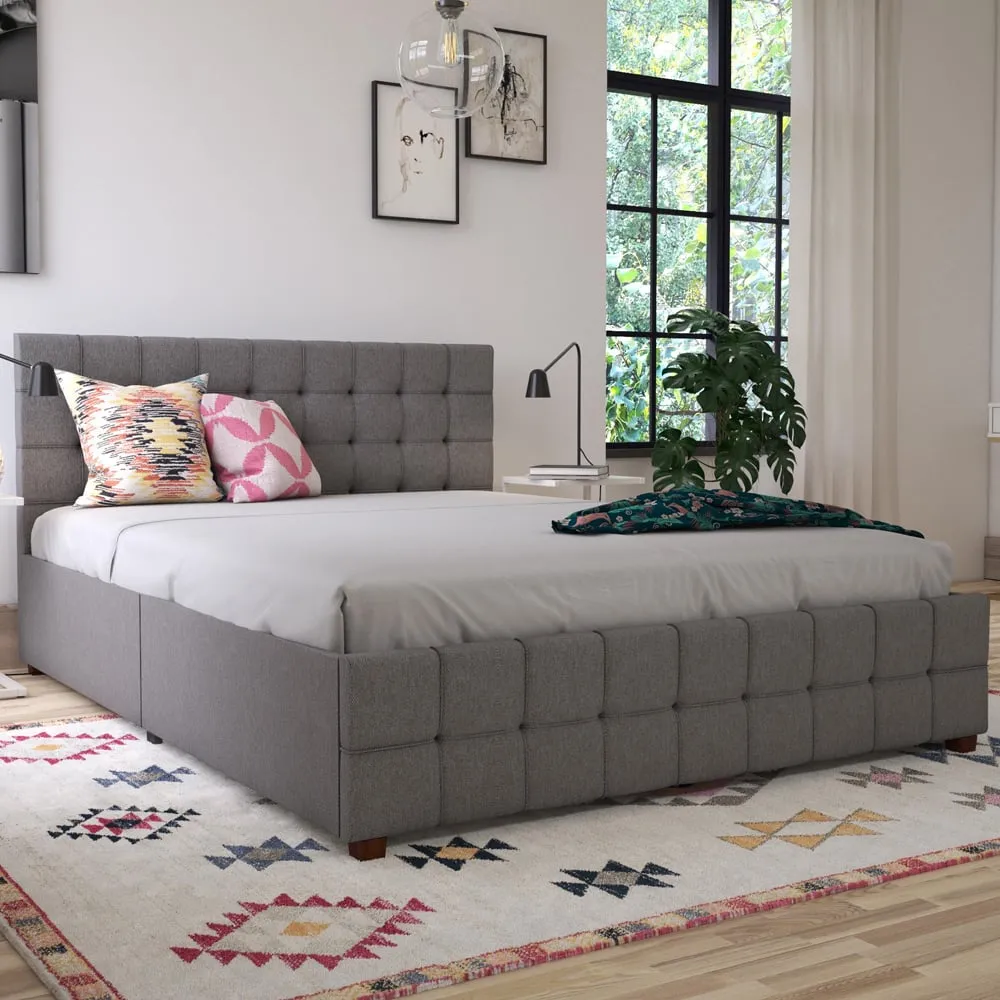 Elkhart Double Bed with 4 Drawers - Grey, Fabric