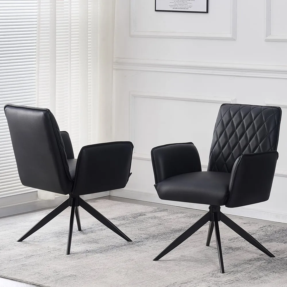 Elkin Dining Chairs with Swivel Base - Black, PU Leather image