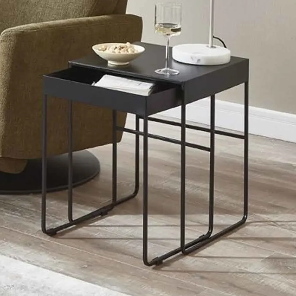 Ellensburg Square Metal End Table with Drawer - Black product