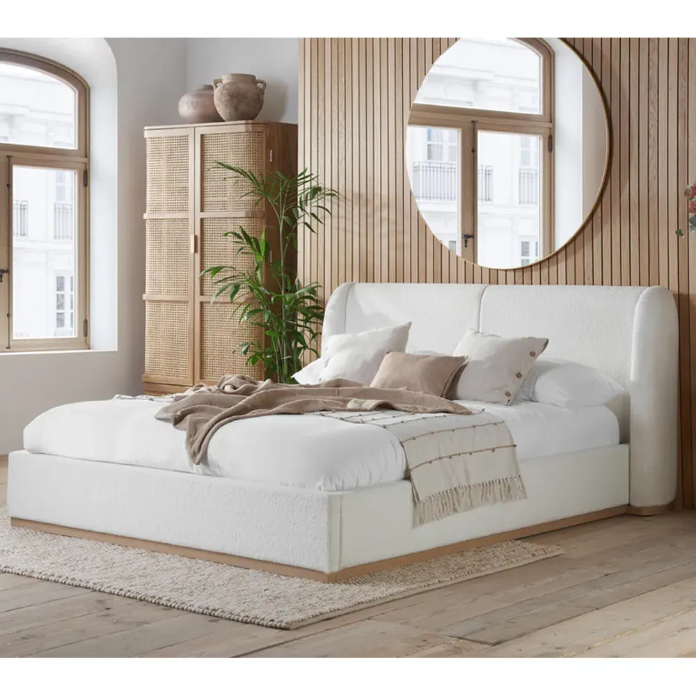 Ellijay King Size Bed Frame - White, Fabric