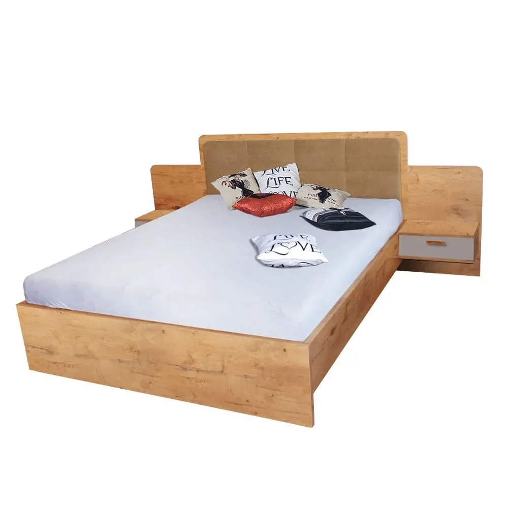 Elmira Double Bed with Bedside Cabinet - Lancelot Oak