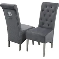 Elmira Lion Knocker Dining Chairs Set of 2 - Dark Grey, Velvet alternate view