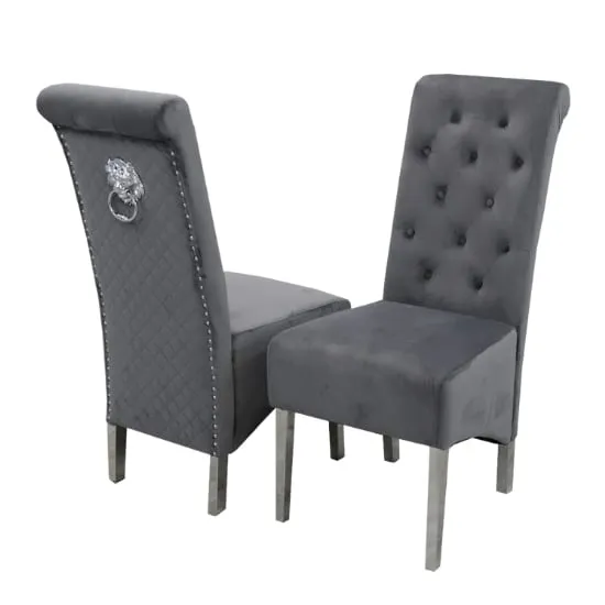 Elmira Lion Knocker Dining Chairs Set of 2 - Dark Grey, Velvet product