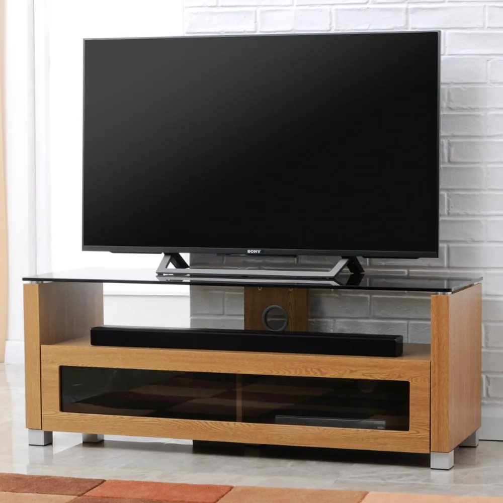 Elmira Small TV Stand with Glass Top - Light Oak, MDF image