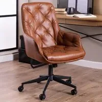 Elmont Office Chair with Tufting Detail - Brandy, PU Leather