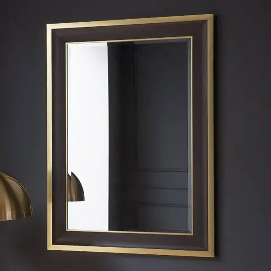 Elmont Rectangular Bevelled Wall Mirror - Black, Gold image