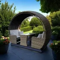 Elmont Sliding Garden Seating Set with Cushions - Brown, Rattan