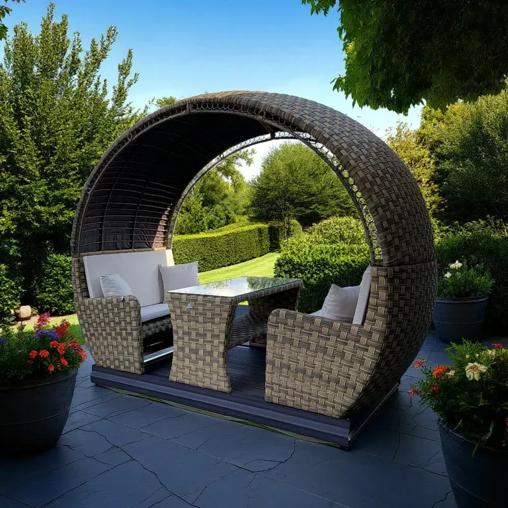 Elmont Sliding Garden Seating Set with Cushions - Brown, Rattan