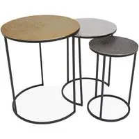 Eloisa Hammered Metal Nest of 3 Tables - Gold, Metal