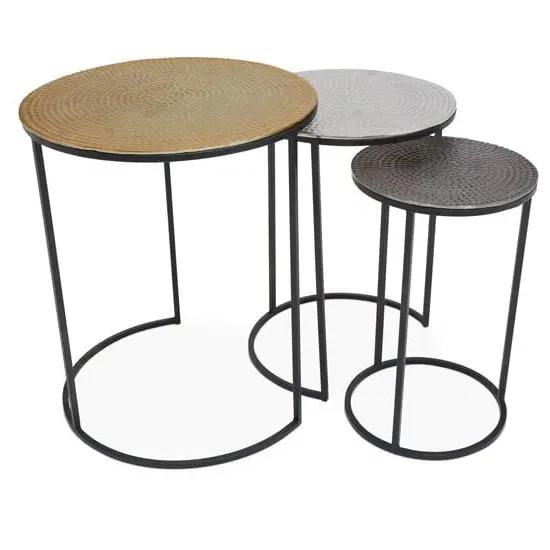 Eloisa Hammered Metal Nest of 3 Tables - Gold, Metal