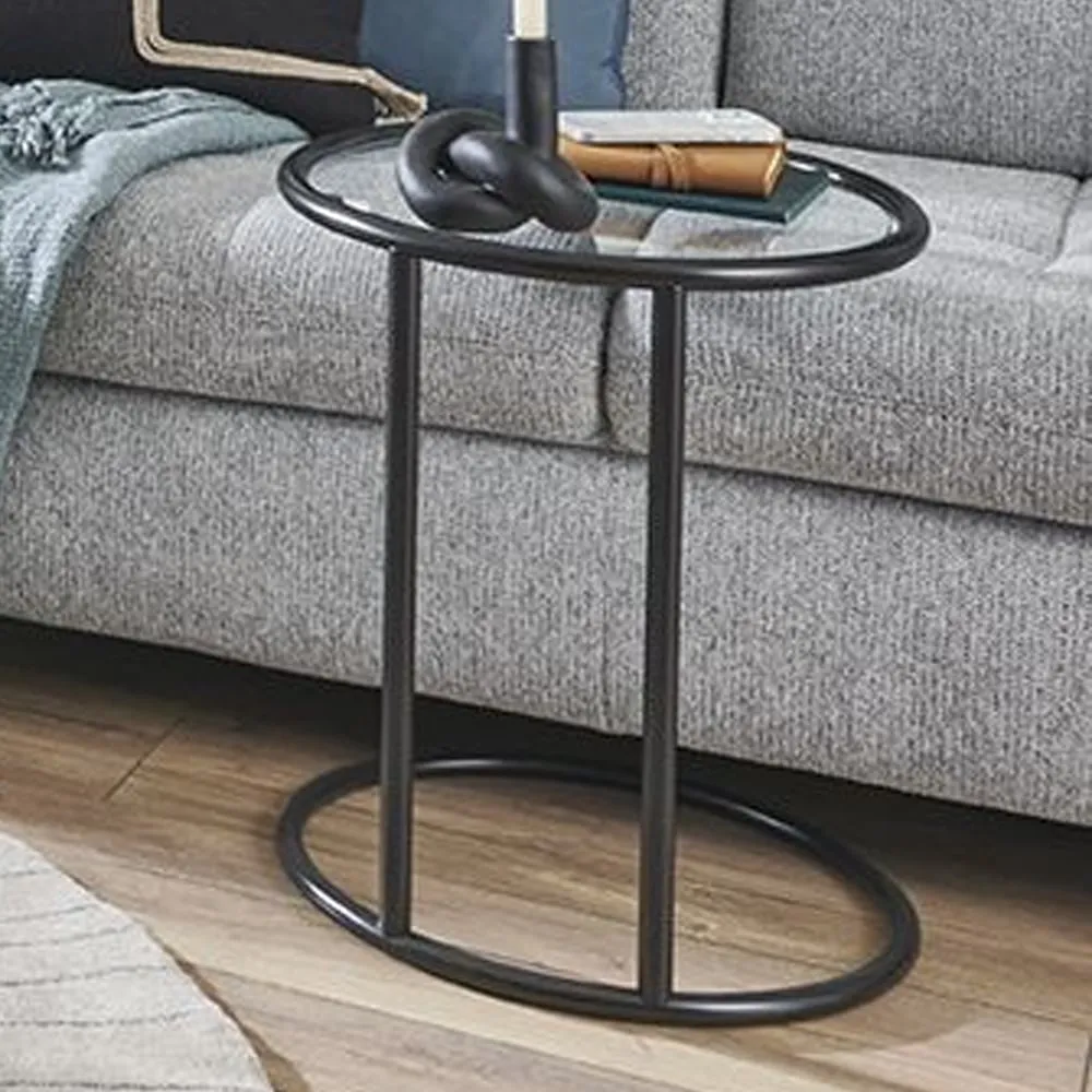 Eloy Clear Glass End Table - Black Steel