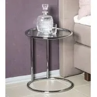 Eloy Round Side Table with Chrome Support - Clear, Glass