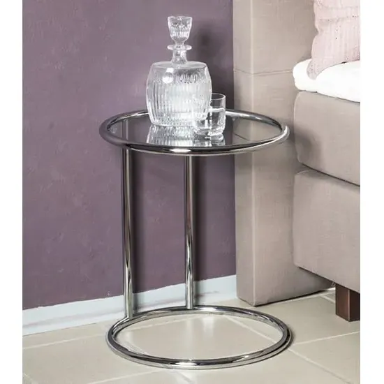 Eloy Round Side Table with Chrome Support - Clear, Glass image