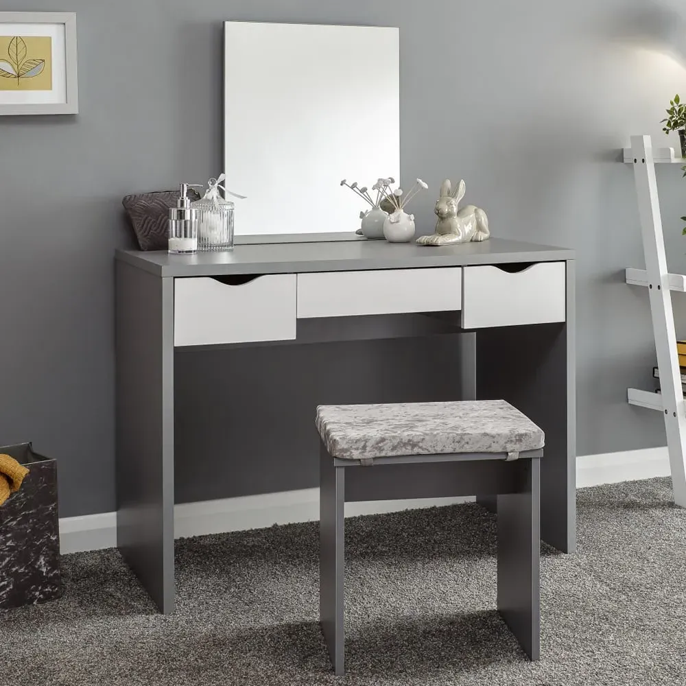 Elstow Dressing Table Set with Mirror - Grey, White image