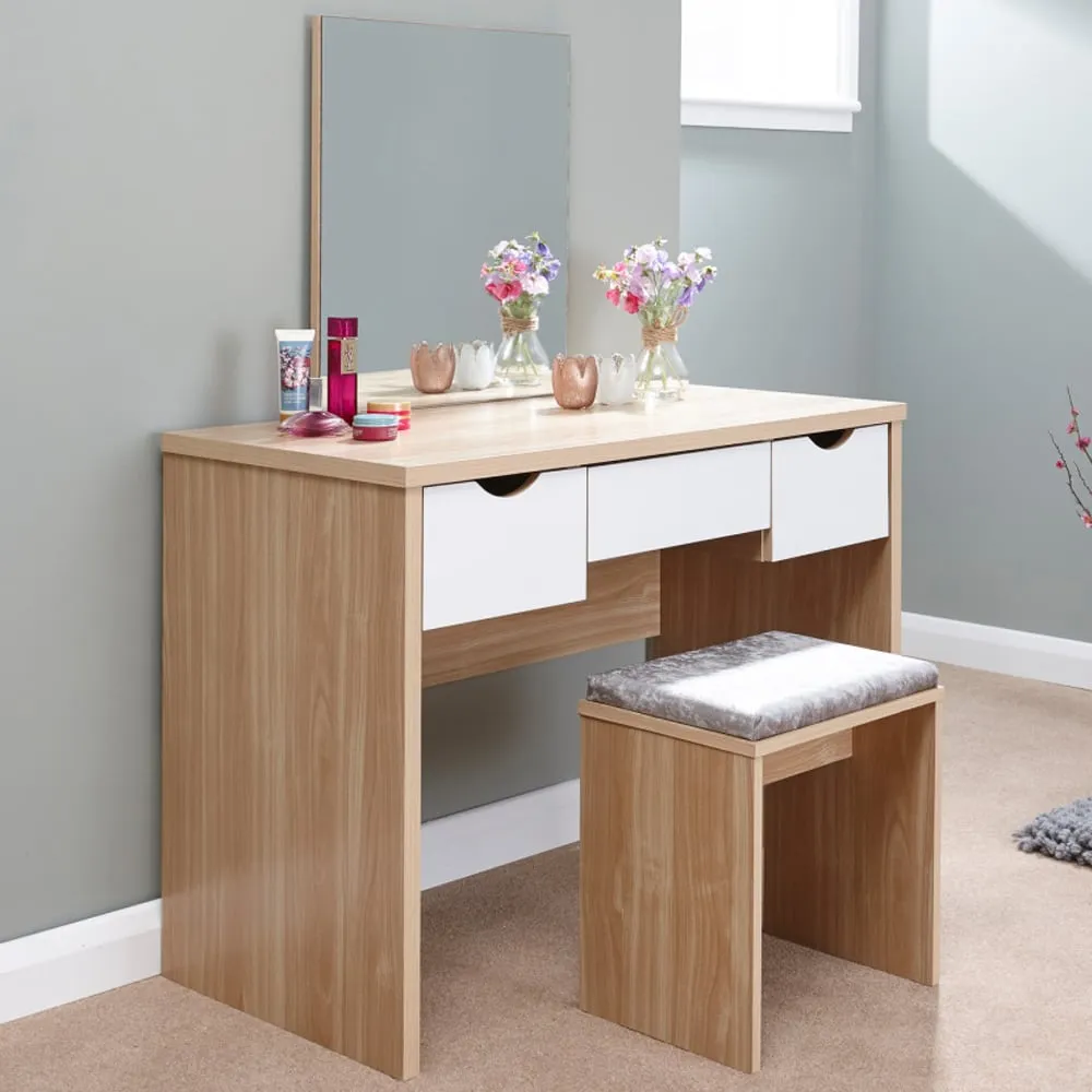 Elstow Dressing Table Set with Mirror - Oak, White