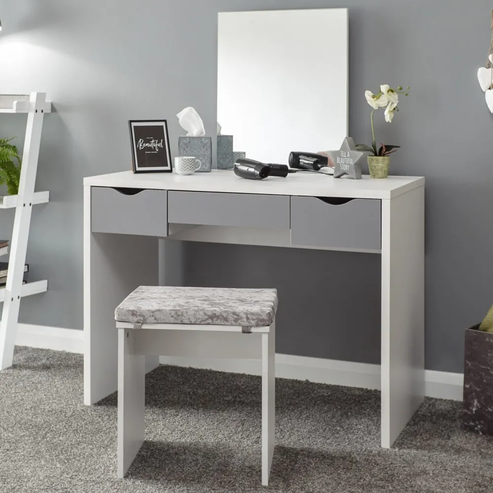 Elstow Dressing Table Set with Mirror - White, Grey