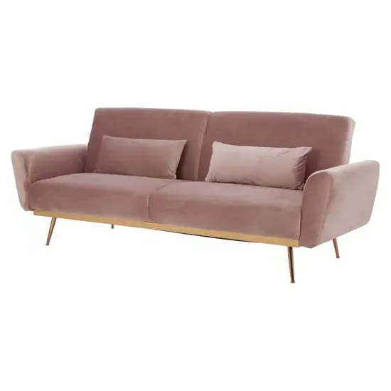 Eltanin Sofa Bed with Gold Legs - Pink, Velvet