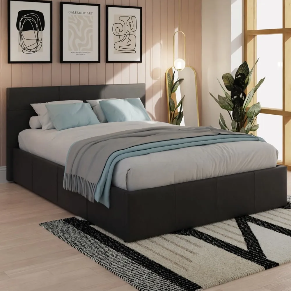 Eltham Double Ottoman Bed with Side Lift Storage - Black