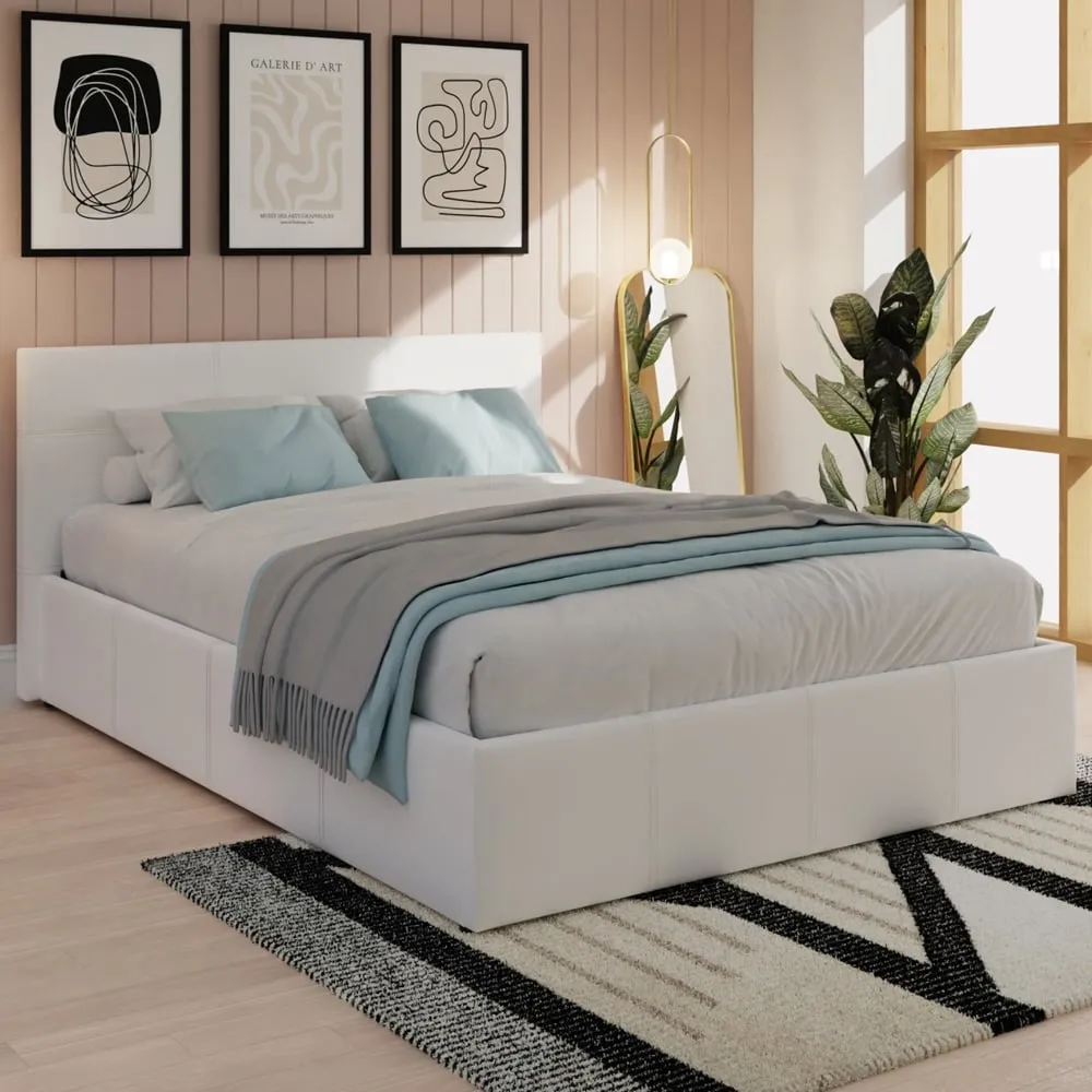 Eltham Double Ottoman Bed with Side Lift Storage - White