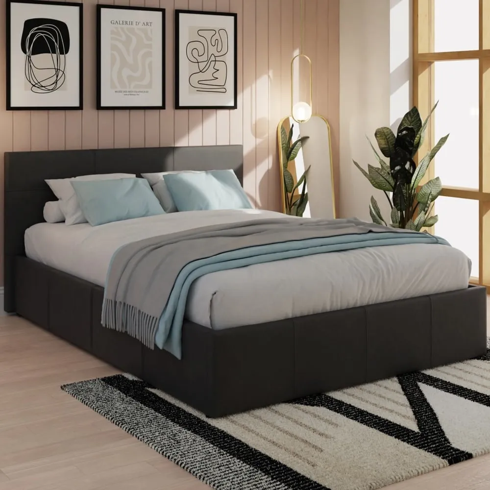 Eltham King Size Ottoman Bed with Side Lift Storage - Black