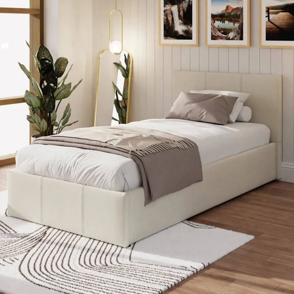 Eltham Single Ottoman Bed with Storage - Natural, Fabric image