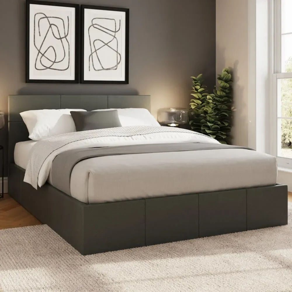 Eltham Small Double Ottoman Bed Side Lift - Grey, PU Leather product