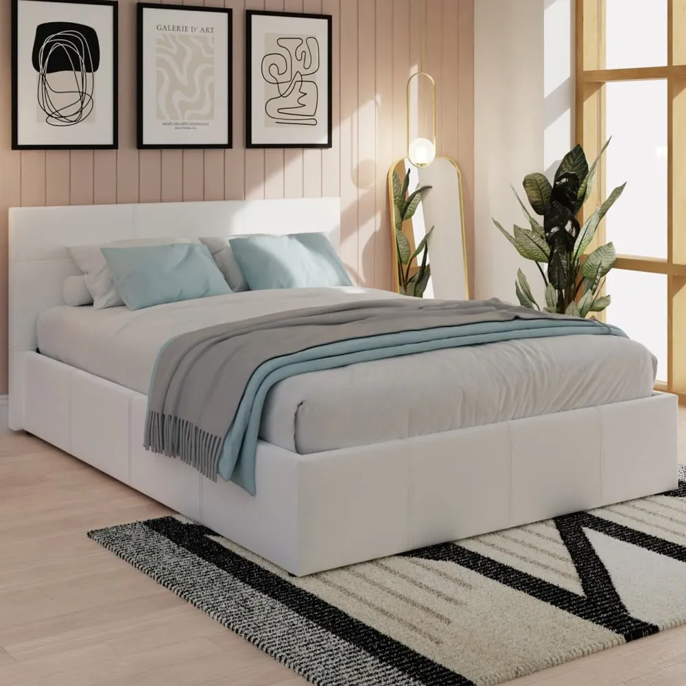 Eltham Small Double Ottoman Bed with Side Lift Storage - White