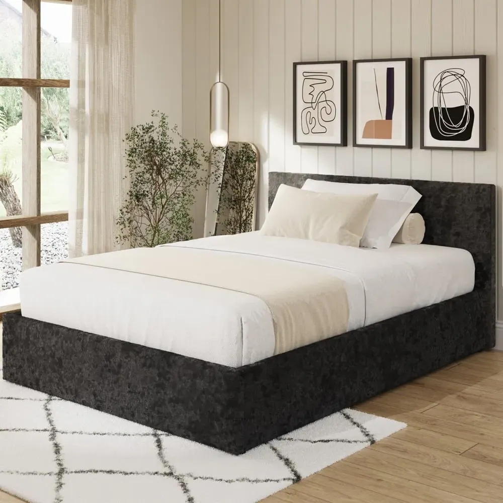 Eltham Small Double Ottoman Bed with Storage - Black, Crushed Velvet product