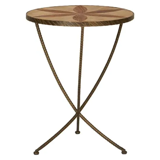 Eltro Large Side Table with Antique Brass Legs - Brown, Elm Wood
