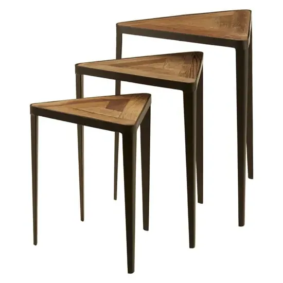 Eltro Nest of 3 Tables with Black Metal Frame - Brown, Elm Wood product