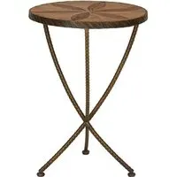 Eltro Small Side Table with Antique Brass Legs - Brown, Elm Wood
