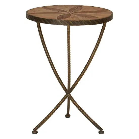 Eltro Small Side Table with Antique Brass Legs - Brown, Elm Wood image
