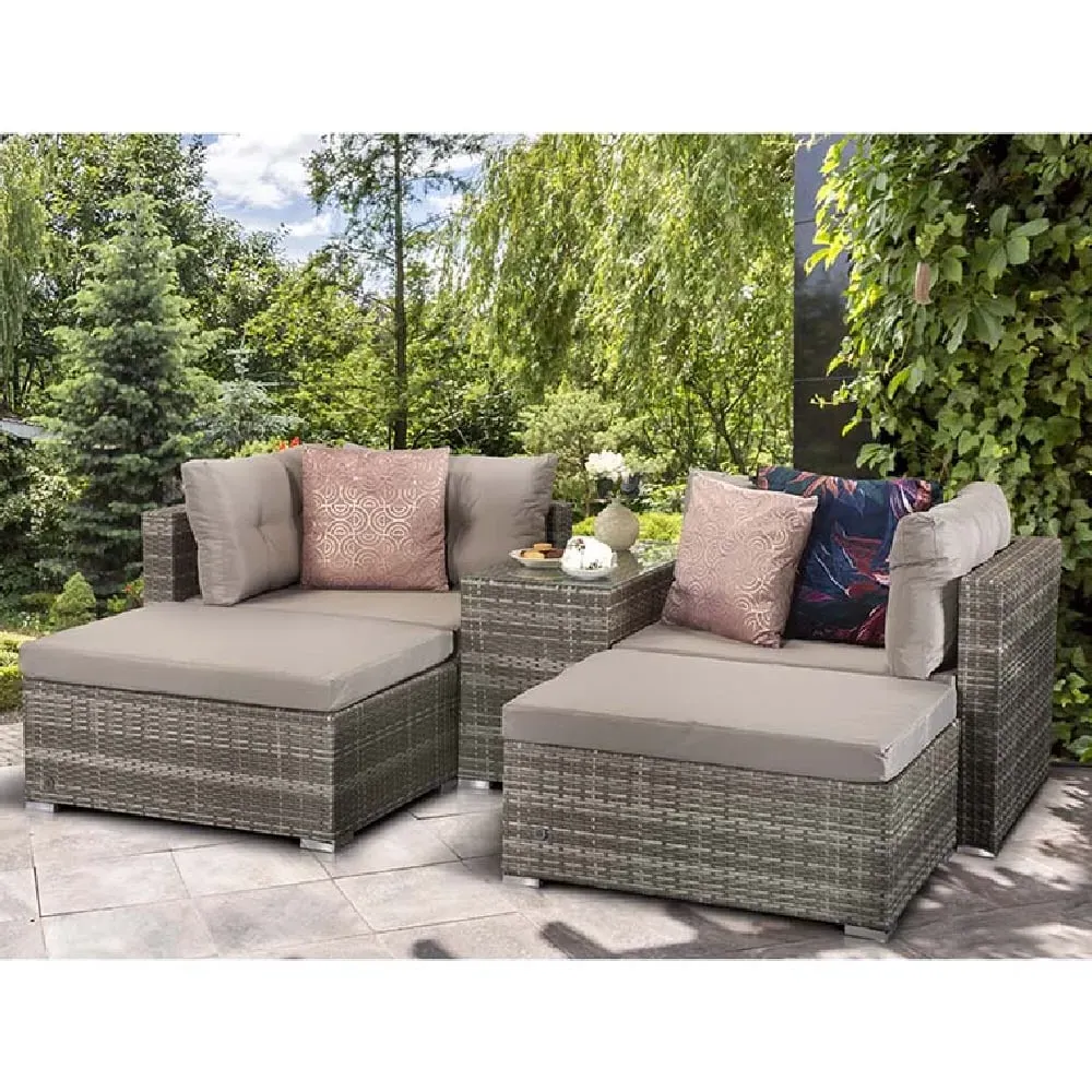 Elvan Stackable Garden Sofa Set with Coffee Table - Grey, Rattan image