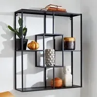 Elwoka Geometric 4 Shelves Wall Shelf - Black, Metal