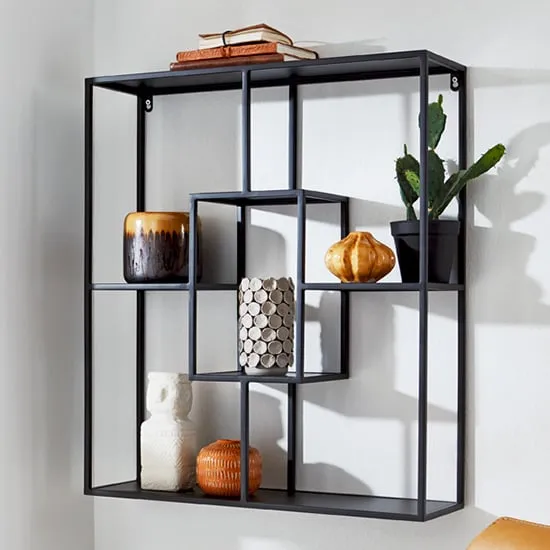 Elwoka Geometric 4 Shelves Wall Shelf - Black, Metal