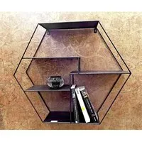 Elwoka Hexagonal 4 Shelves Wall Shelf - Black, Metal