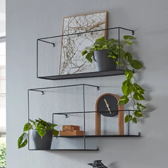 Elwoka Metal Set Of 3 Wall Shelves - Black image