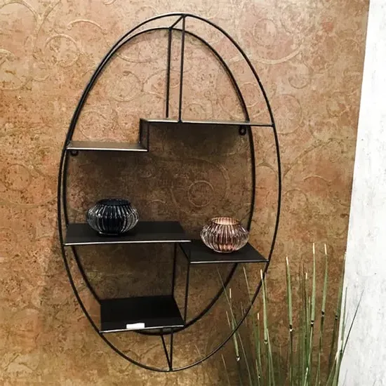 Elwoka Oval 3 Shelves Wall Shelf - Black, Metal