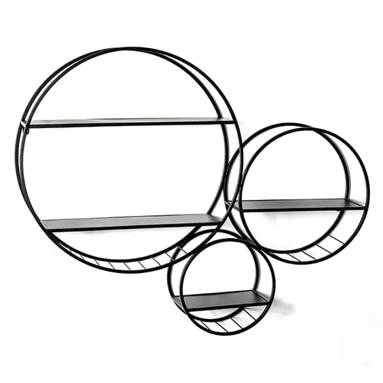 Elwoka Round 4 Shelves Metal Wall Shelves - Black
