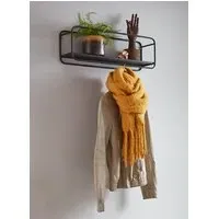 Elwoka Wall Shelf with Coat Rack - Black, Metal