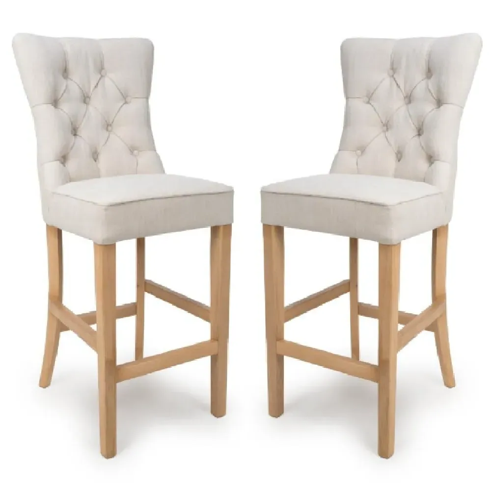 Elyria Bar Stool Pair - Linen, Oak image