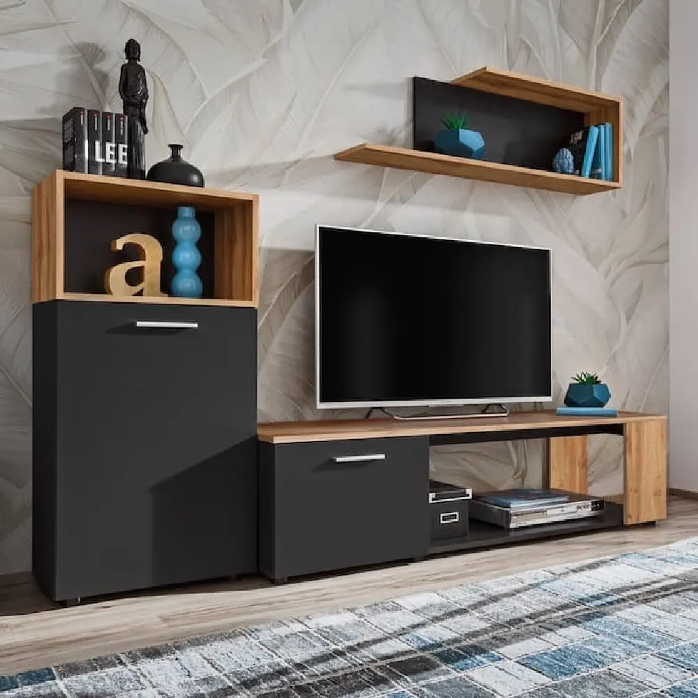 Elyria I Entertainment Unit with Storage - Black, Oak image
